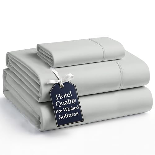 Casa Platino Twin Sheets, 3 Piece Set, Pre-Washed Ultra Soft & Breathable Bed Sheets Set, Brushed Microfiber Sheet, Fade Resistant Bedding with Deep Pockets – Silver Casa Platino