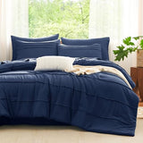 CozyLux Full Size Comforter Sets Navy Blue, 7 Pieces Soft Pinch Pleat Bed in a Bag Full Comforter Set with Sheets, Boho Bed Set with Down Alternative Comforter, Sheets, Pillowcases & Shams CozyLux
