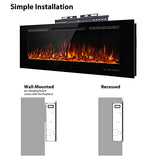 Dreamflame Electric Fireplace 42inches, Wall-Mounted & Recessed Fireplace Inserts, Multicolor Flame w/5 Dimmer, Remote Control Thermostat, Timer, Overheating Protection, Hardwire Connect, 1500W,Black Dreamflame