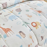 Joyreap 3pcs Cotton Queen Size Comforter Set for Kids Boys Girls, Zoo Theme Animals White n Brown Design, Soft n Cozy 3 Pieces Bedding Comforter Set for All Season- 88x88 inches Joyreap