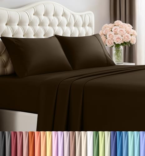 Utopia Bedding Queen Size Sheet Set – 4 Piece Bed Sheets, Soft and Breathable Microfiber, Includes 1 Fitted Sheet, 1 Flat Sheet and 2 Pillowcases – Oeko Tex (Brown) Utopia Bedding
