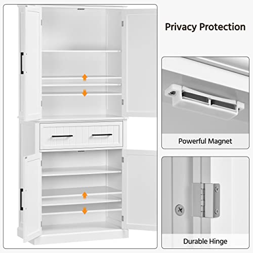 Topeakmart 72.5" Kitchen Pantry with Large Drawer, Wooden Pantry Cabinet Cupboard with Doors and Adjustable Shelves, Storage Cabinet Organizer for Kitchen, Dining Room, Living Room, White - WoodArtSupply