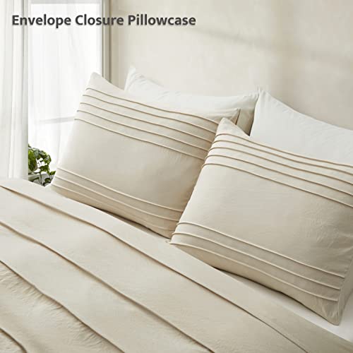Oli Anderson Beige Duvet Cover Queen Size - Pleated Queen Duvet Cover, 3PCS Soft and Breathable Textured Bedding Set with Zipper Closure(Beige,90"x90") Oli Anderson