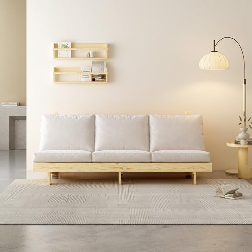 MUSEHOMEINC Wooden Futon Frame Space-Saving Modern Futon Frame Full Size 2 in 1 Design Bed Frame Convert Chair,Sofa,Bed Perfect for Modern Living Spaces (Full) MUSEHOMEINC