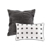 Intelligent Design Cotton Comforter Set - Jacquard Tufts Pompom Design All Season Bedding, Matching Shams, Decorative Pillows, King/California King (104 in x 92 in), Charcoal 7 Piece Intelligent Design