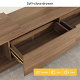 homary Extendable Walnut TV Stand – Modern Media Console with 3 Drawers, Adjustable Length (71"–100") for 80" TV, Living Room Entertainment Storage Cabinet (MDF, Walnut) homary
