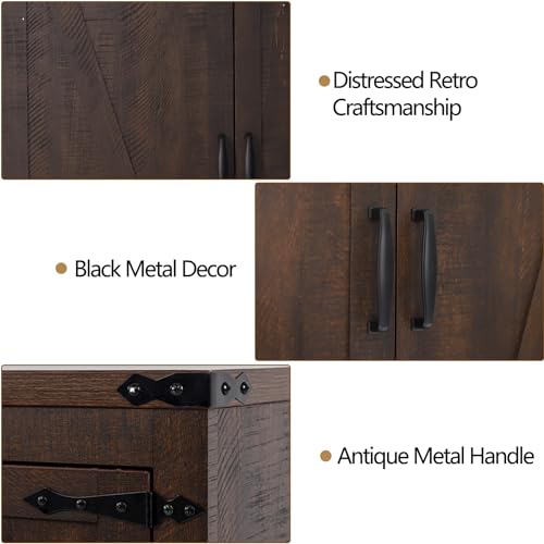 Farmhouse Tall Kitchen Pantry Cabinet with Adjustable Shelves and Barn Doors - 71" Brown Storage Solution Hlivelood