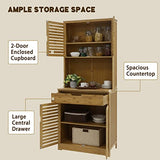 MUPATER Kitchen Pantry Cabinet Hutch Storage with Microwave Stand, 72'' Bamboo Freestanding Pantry Buffet Cabinet with Doors and Shelves for Home MUPATER