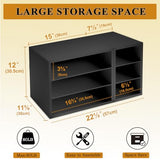 MARTY Printer Stand with Storage for Desk Large Desktop Printer Stand Shelf Riser with 6 Storage Compartments Wood Desk Paper Organzier File Organizer for Home/Office, Black MARTY