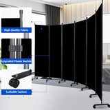 Room Divider 6FT Room Partition with Lockable Wheels, (Thicked Metal Base) Room Dividers, Freestanding Indoor Folding Privacy Screens, Portable Fabric Wall Divider for (Black, 132"- 6 Panel) JVVMNJLK