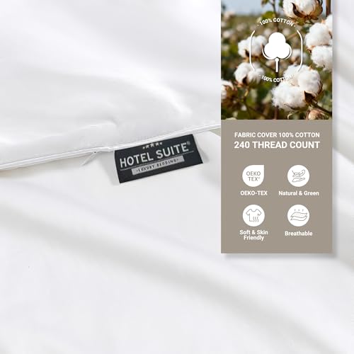 Hotel Suite Feather Down Comforter, Natural Fluffy Duvet Insert, Luxurious Hotel Collection Quilts, All Season Bedding Comforter, 100% Cotton Cover（King Size, 104 x 88 Inch, White） Hotel Suite