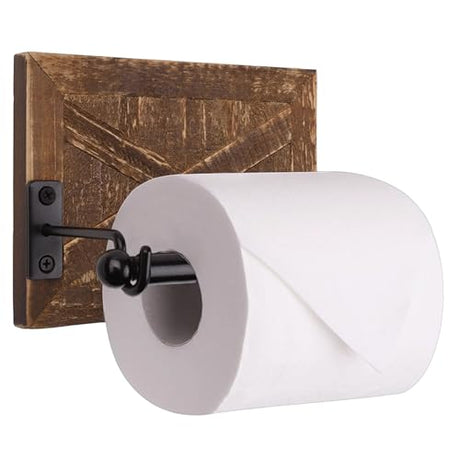 Autumn Alley Rustic Farmhouse Toilet Paper Holder - Farmhouse Bathroom Country Decor - Rustic Bathroom Accessories with Warm Brown Wood & Black Metal - Adds Western Decor Charm Autumn Alley