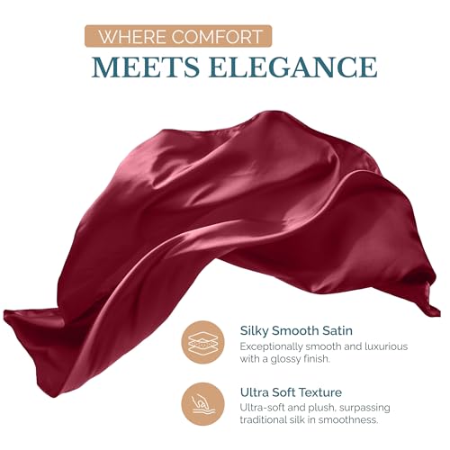 Casa Platino King Satin Sheet Set - Super Soft Cooling King Sheets Set with 15 Inch Deep Pocket Fitted Sheet, Helps Prevent Hair Frizz & Breakouts, Silky Smooth, Fade-Resistant - Burgundy Red Casa Platino