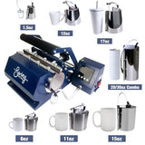 Brother SP-1 Dye-Sublimation Printer Bundle with 7-in-1 Navy Blue Tumbler, Mug & Cup Press, Full Ink Set, 310 Sublimation Transfer Sheets, Sublimation Blanks, Tape and More
