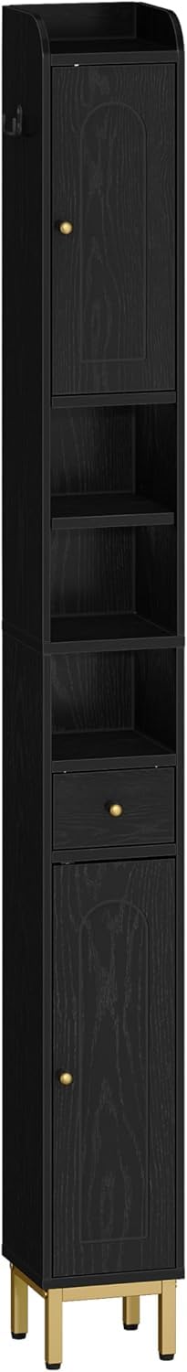 Hzuaneri Bathroom Cabinet with Adjustable Shelves, Freestanding Floor Cabinet, Tall Black Bathroom Storage Cabinet, Narrow Toilet Paper Storage, 7.9"D x 7.9"W x 70.9"H Hzuaneri