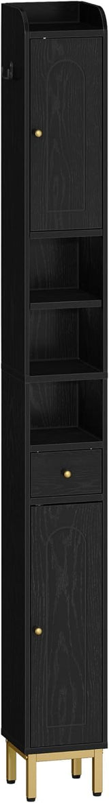 Hzuaneri Bathroom Cabinet with Adjustable Shelves, Freestanding Floor Cabinet, Tall Black Bathroom Storage Cabinet, Narrow Toilet Paper Storage, 7.9"D x 7.9"W x 70.9"H Hzuaneri