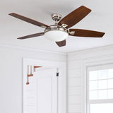 Honeywell Ceiling Fans Carmel Modern 48 Inch Ceiling Fan with Light, Remote Control Fan, LED Indoor Fan with 5 Blades, Redwood and Brown Rosewood Blade Finish Options, Brushed Nickel (50196-01) Honeywell