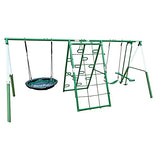 Swing, Climb and Glide Play Center. Backyard Playground Set. Easy Assembly, 7 User / 5 Station Metal Outdoor Play Set for Kids with Two Climbing Stations. 176" L x 69" Deep x 73" H, by XDP Recreation XDP RECREATION