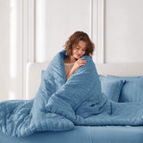 MUXHOMO 7 Pieces King Comforter Set, Seersucker Bed in a Bag King Size, All Season Luxury Bedding Set with Comforter, Flat Sheet, Fitted Sheet, Pillowcases & Shams, Mineral Blue MUXHOMO