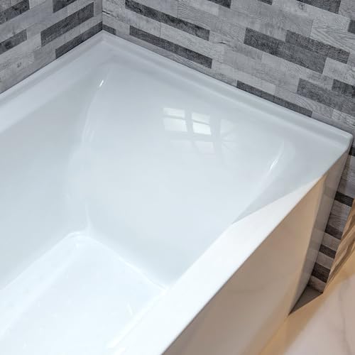 WOODBRIDGE 60" Acrylic Rectangular Alcove Soaking Bathtub in White with Left Drain, Brushed Nickel pop-up Drain Included, LB428-L WOODBRIDGE
