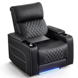 ANJ Power Recliner Chair with Adjustable Headrest, LED Lights & Detachable Tray Table, Faux Leather Electric Home Theater Seating with Cup Holders, USB,Hidden Arm Storage,GRS Certified,Black
