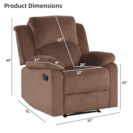 EBELLO Classic Manual Recliner Chair, Soft Microfiber Recliner Sofa with Overstuffed Arms and Back Single Reclining Couch for Living Room, Bedroom, Brown EBELLO
