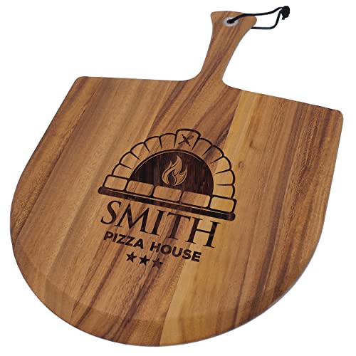 The Wedding Party Store Personalized Acacia Wood Pizza Peel Board Paddle with Handle - Custom Engraved and Monogrammed - WoodArtSupply