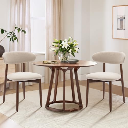 COLAMY Wooden Dining Chairs Set of 6, Modern Fabric Upholstered Dining Room Chair, Farmhouse Kitchen Side Chairs with Foot Pegs, Beige COLAMY