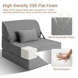 BeBen Folding Sofa Bed Chair, Convertible Sleeper Chair Futon Couch, Foldable Boneless Floor Lounger Sofa, Single Foam Chair Bed for Small Spaces, Dorm, Guest Room, Living Room, Apartment, Grey BeBen