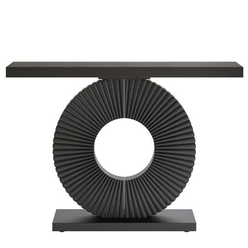 Tribesigns Modern Entryway Console Table, 39 inch Wooden Narrow Sofa Table Behind Couch with Geometric Base, Contemporary Accent Table for Living Room, Entrance, Hallway, Black Tribesigns