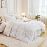 Andency Faux Fur White Comforter King Size, 3 Pieces Fluffy Fuzzy Plush Bedding Comforter Set (1 Shaggy Velvet Comforter & 2 Pillowcases), Soft Puffy Comfy Down Alternative Comforter Bedding Set Andency