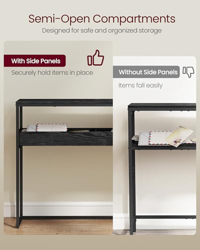 VASAGLE 2-Tier Entryway Table, Narrow Console Table, Semi-Open Compartments, 9.4 x 39.4 x 31.5 Inches, for Hallway, Living Room, Ebony Black and Ink Black ULNT091B01 VASAGLE
