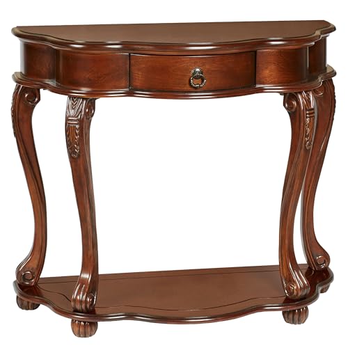 Touch of Class Eudora Natural Cherry Console Table | Half Round Wooden Vintage Accent | Semi Circle Traditional Style Furniture for Bedroom, Living Room, Sofa Touch of Class