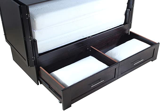 Emurphybed Daily Delight Murphy Cabinet Chest Bed with Charging Station & 6" Memory Foam Mattress, Queen (Java) Emurphybed