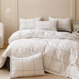 Forxiexie White Plaid Comforter Set California King White Bedding Comforter Sets Modern White Checker Bedding Set Cal King Soft Big Grid Quilt White and Blue Blankets Blue Lines Minimalist Bedding Forxiexie
