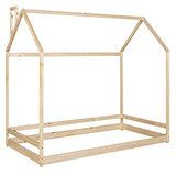 Merax Twin Size Wood House Bed, Wooden Bedframe with Roof for Kids, Teens, Boys or Girls, Natural Merax