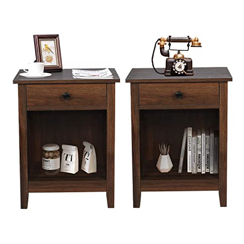 Rustic GBU Nightstands - Set of 2 Wooden Bedside Tables with Drawers for Stylish Storage - WoodArtSupply