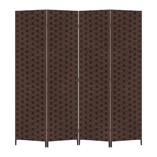 RROCOSIA 4 Panel Room Divider, Privacy Screen Mesh Hand-Woven Design Folding Partition Room Dividers Portable & Easy to Store for Living Room, Bedroom, Hotel & Restaurant (Brown) RROCOSIA