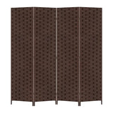 RROCOSIA 4 Panel Room Divider, Privacy Screen Mesh Hand-Woven Design Folding Partition Room Dividers Portable & Easy to Store for Living Room, Bedroom, Hotel & Restaurant (Brown) RROCOSIA