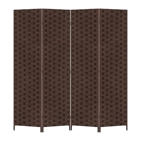 RROCOSIA 4 Panel Room Divider, Privacy Screen Mesh Hand-Woven Design Folding Partition Room Dividers Portable & Easy to Store for Living Room, Bedroom, Hotel & Restaurant (Brown) RROCOSIA