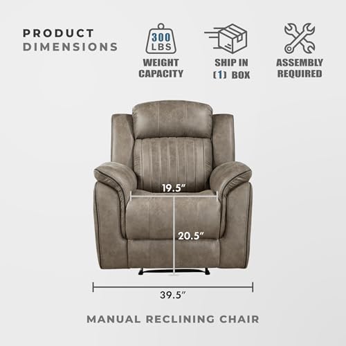 Lexicon Recliner Chair, Home Theater Seating, Manual Polished Microfiber Upholstery Reclining Chair, 39.5" W Recliner, Sandy Brown