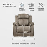 Lexicon Recliner Chair, Home Theater Seating, Manual Polished Microfiber Upholstery Reclining Chair, 39.5" W Recliner, Sandy Brown
