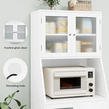 BOTLOG 64'' Kitchen Pantry Storage Cabinet, Tall Kitchen Storage Cabinet with Microwave Stand, Hutch Cabinet with Adjustable Shelves, for Dining Room (White) BOTLOG