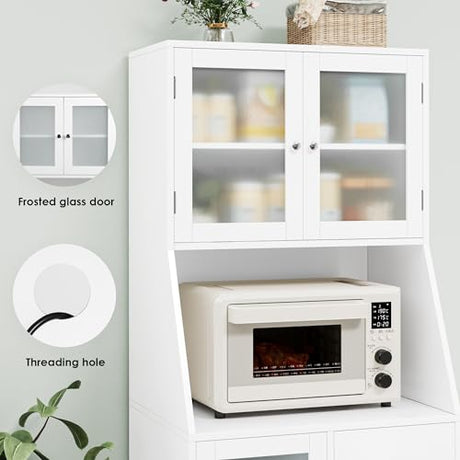 BOTLOG 64'' Kitchen Pantry Storage Cabinet, Tall Kitchen Storage Cabinet with Microwave Stand, Hutch Cabinet with Adjustable Shelves, for Dining Room (White) BOTLOG