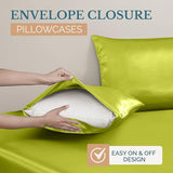 Casa Platino Queen Size Satin Sheets - Smooth Satin Sheets Queen, Cooling Fabric with 15 Inch Deep Pocket Sheet, Lightweight and Breathable, Makes for a Great Nights Sleep- Vibrant Lime Green Casa Platino