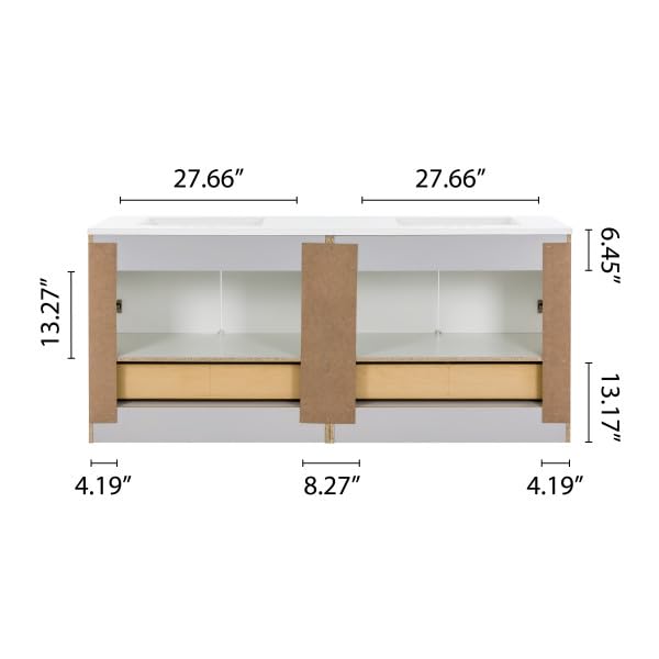 Spring Mill Cabinets Emlyn 72 Inch Double-Sink Bathroom Vanity with White Top, 2 Cabinets, 2 Drawers, 72.5" W x 18.75" D, Pearl Gray Spring Mill Cabinets