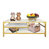 AT-VALY 3-Tier Stand for TV Media Console Table with Open Shelving Storage for Living Room Bedroom (Gold Frame with White Faux Marble top PB Board) AT-VALY