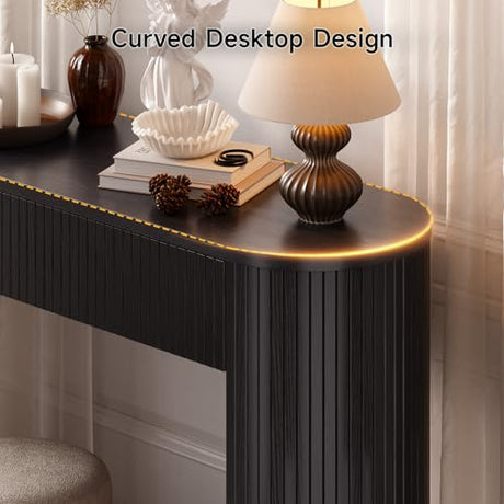 55 Inch Console Table with 2 Drawers, Fluted Entryway Tables with Storage, Sofa Table Behind The Couch, Hallway Tables, Mid-Century Modern Foyer Table for Entryway, Hallway, Living Room, Black ONBRILL