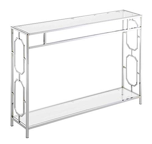 Convenience Concepts Omega Chrome Console Table 42" - Contemporary Modern Sofa Table with Storage Shelf, Narrow Entryway Hall Table for Living Room, Bedroom, Bathroom, Glass/Chrome Convenience Concepts
