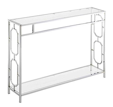 Convenience Concepts Omega Chrome Console Table 42" - Contemporary Modern Sofa Table with Storage Shelf, Narrow Entryway Hall Table for Living Room, Bedroom, Bathroom, Glass/Chrome Convenience Concepts